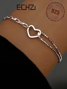 S925 Sterling Silver Heart Design Chain Bracelet, Fashionable Hand Chain Jewelry for Women & Girls, Trendy All-match & Exquisite Jewelry, Heart Shaped Bracelet for Birthday Gift