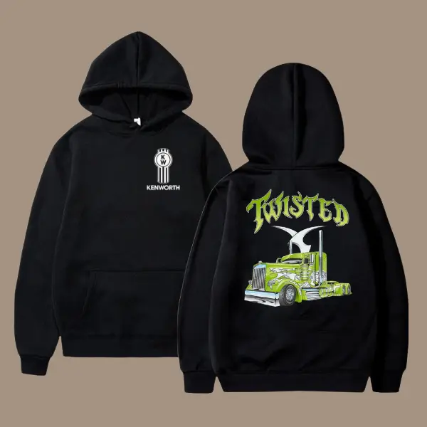 Kenworth Twisted Graphic Hoodie – Vintage Semi Truck Hoodie, Unisex Trucking Sweatshirt for Fans, Truck Hoodie, Gif For Him
