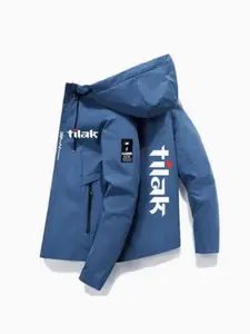 Men's Fashion Lightweight Breathable Tilak Logo Hooded Zipper Windproof Cycling Jacket, Long Sleeve, Durable Polyester, Outdoor Sports