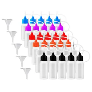 30pcs 10ml Needles Precision Tip Applicator, Translucent Glue Bottles and 6 Color Tips for DIY Quilling Craft, Acrylic Painting, with 5 Funnel Artistic Tools Kit Creative