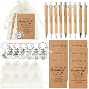 Inspirational Gift Set with Keychains & Bamboo Pens, Team Appreciation, Perfect for Employees, Staff, Volunteers, Ideal for Thanksgiving & Christmas Gifts
