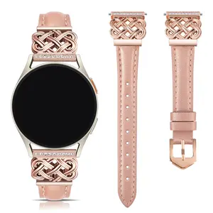 Leather Band Compatible with Samsung Galaxy Watch 7 6 5 4 FE 40mm 44mm/Watch 6 Classic/Watch 5 Pro/Watch 4 Classic/Active 2/Watch 3 41mm Women, 20mm Slim Dressy Leather band Durable Metal