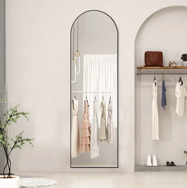 CONCETTA Arched Full Length Mirror 59"x16" Full Body Mirror Rectangle Free Standing Wall Mounted Leaning Hanging Floor Mirrors, Black