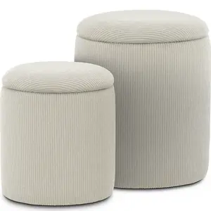 KORSER Round Ottoman with Storage Set of 2 Corduroy Beige Ottoman Foot Rest for Small Space Bedroom & Living Room Multifunctional Design with Hidden Compartment Modern Furniture