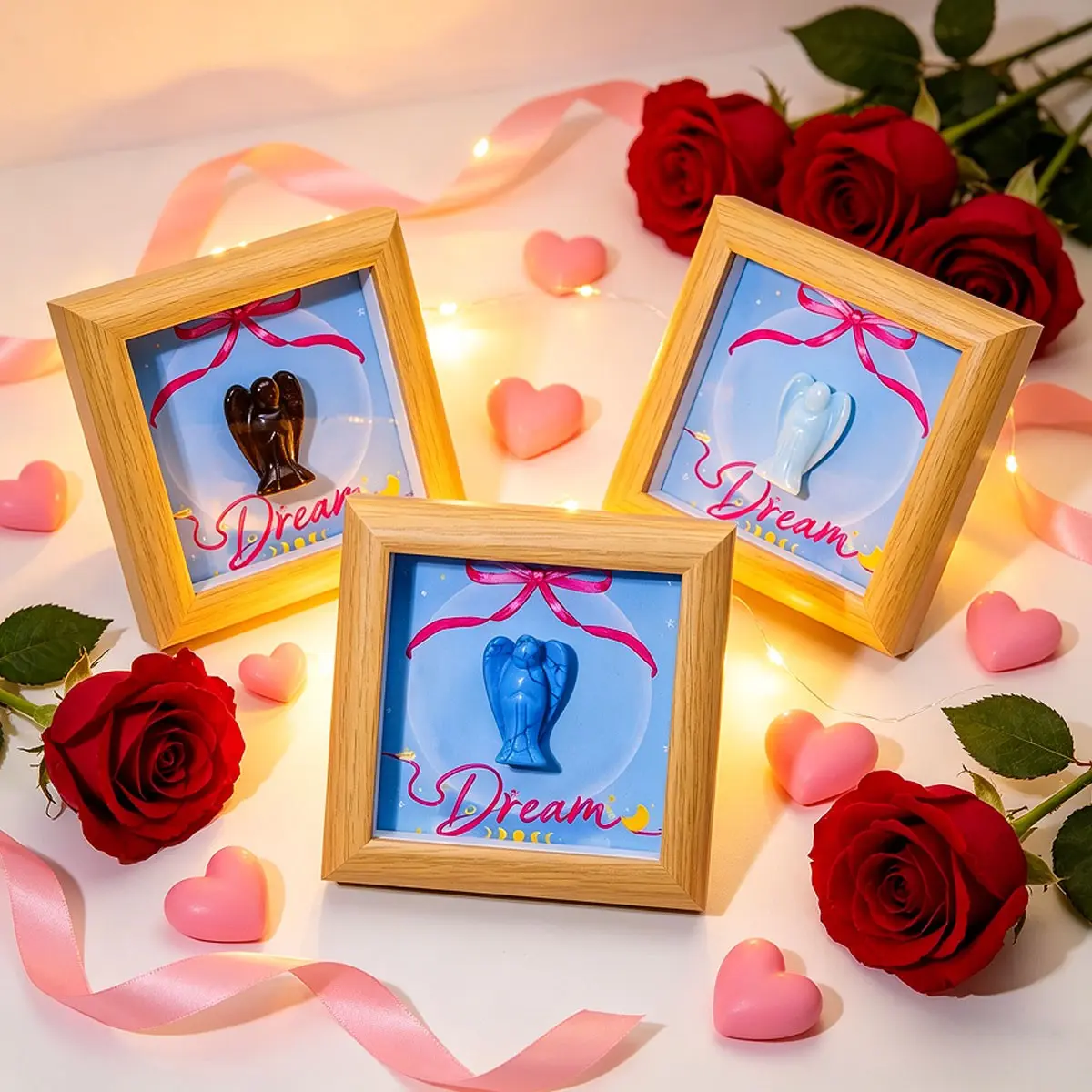 Natural Crystal Angel Photo Frame, Healing Energy Gem, Home Desktop Decoration, Ideal Gift for Valentine's Day, Mother's Day, Family & Friends