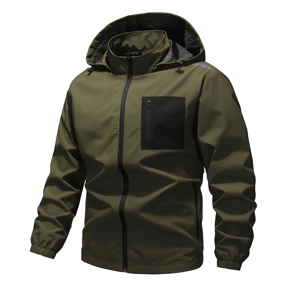 Men's Lightweight Detachable Hooded Windproof Waterproof Tactical Coat - Menswear Long Sleeve Top with Reflective Strips, Zippered Pockets for Hiking, Cycling, Coats