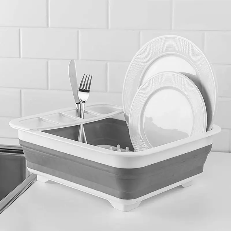 Rectangular Foldable PP Plastic Dishwasher Rack - Durable, Compact Space-Saving Draining Holder - Counter Top Dish Storage Home Organizer for Small Kitchens, Small Homes