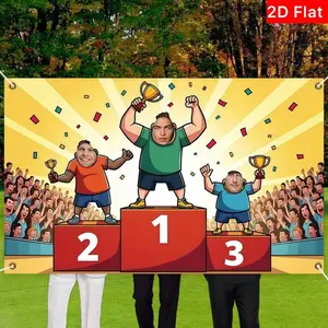 Champion Podium Theme Banner, Background Cloth, Hand Holding Trophy Cutout, Room Decor, Sports Party Decoration, Gym Decor