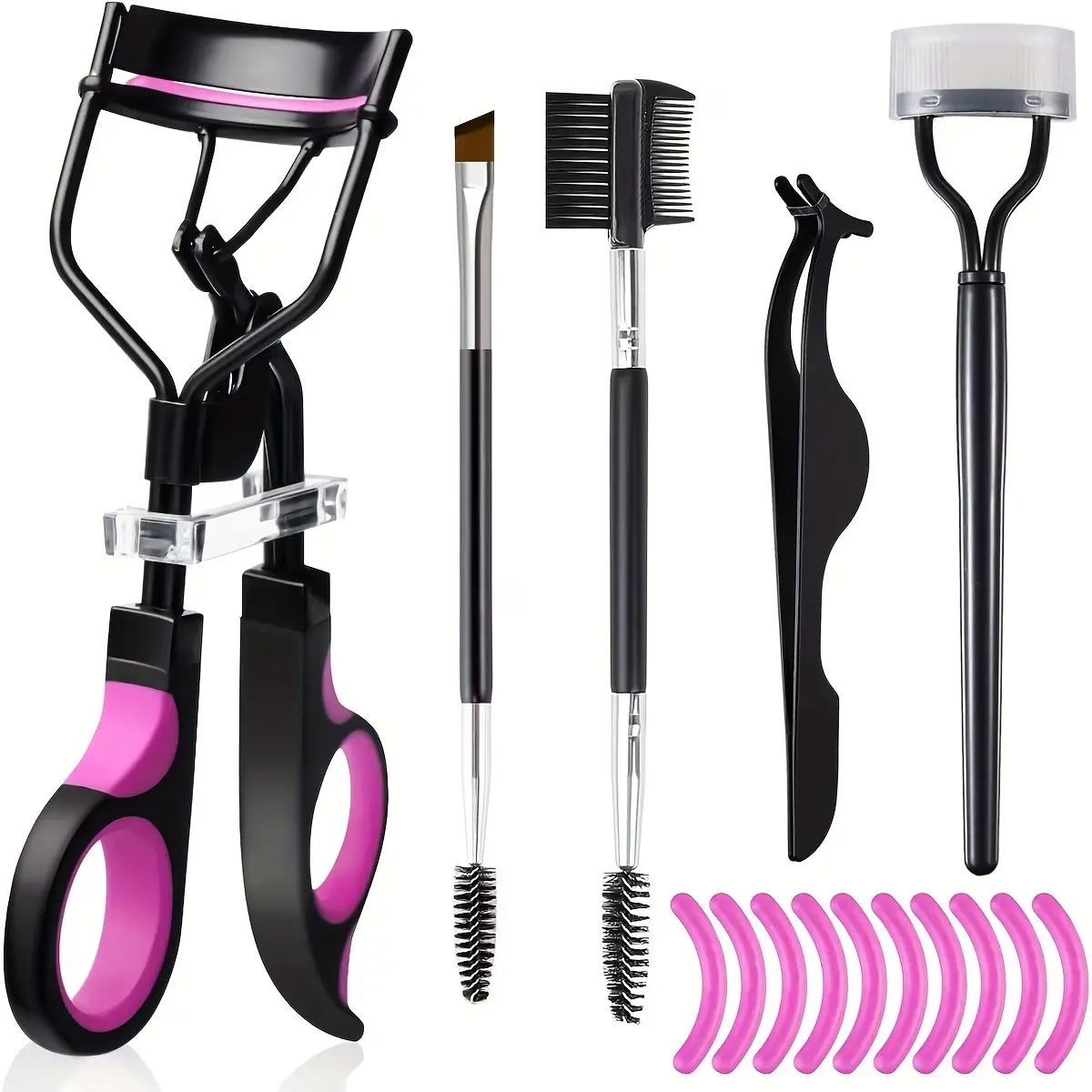 6-in-1 Eyelash Curler Kit for Women with 10 Refill Pads, Professional Lash Curler, Eyelash Comb Separator, Mascara Brushes & Foldable Eyebrow Comb, Soft Silicone Curling Tool Set