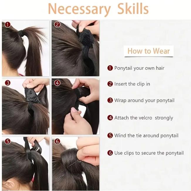 Brazilian Body Wave 100% Human Hair Ponytail Extension, Clip In Magic Ponytail Hairpiece, Natural Black 8-30 Inch, Easy Wear & Long Lasting for Daily & Party Use