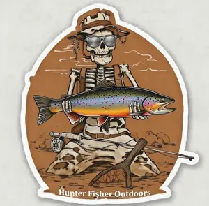 Skeleton Holding brook trout sticker