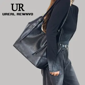 Ur Ruched Soft Leather Tote Female 2024 New Arrival Tide A4 Class Bag Large-Capacity Crossbody Bag Commuter Shoulder Bag