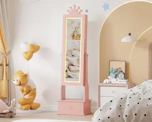 46" Jewelry Cabinet with Full-Length Mirror,Freestand Mirror with Storage Drawers,Vanity Dress Up Mirror with Jewelry Organizer,Jewelry Armoire for Bithday(Light Pink)