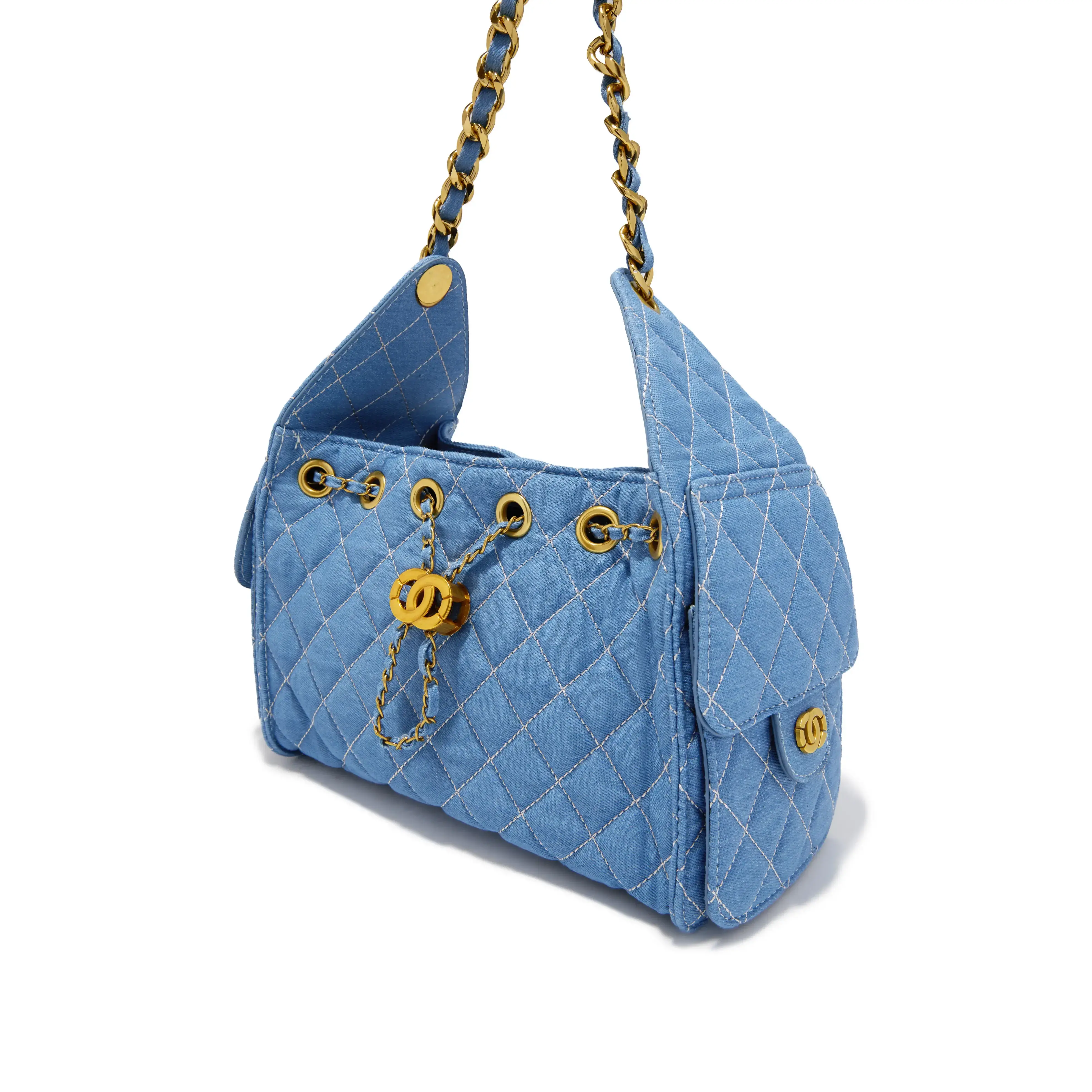 Camila Quilted Denim Shoulder Bag - Light Blue