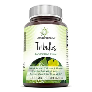 Amazing India Tribulus Supplement | 1000 Mg | 180 Tablets | Non-GMO | Gluten-Free