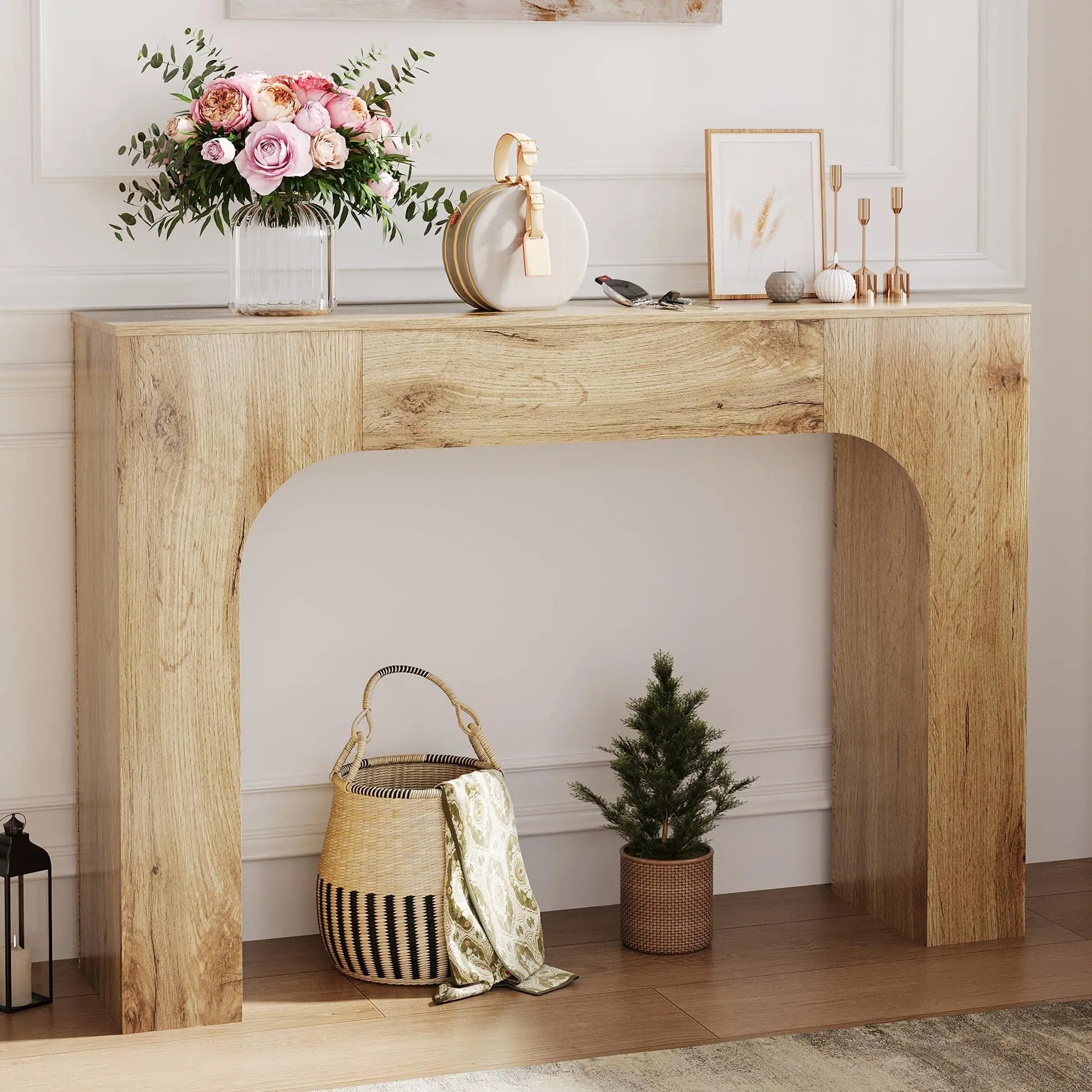 47-Inch Farmhouse Style Console Table, Narrow Wood Table for Entryway, Behind Couch, Farmhouse Style Table