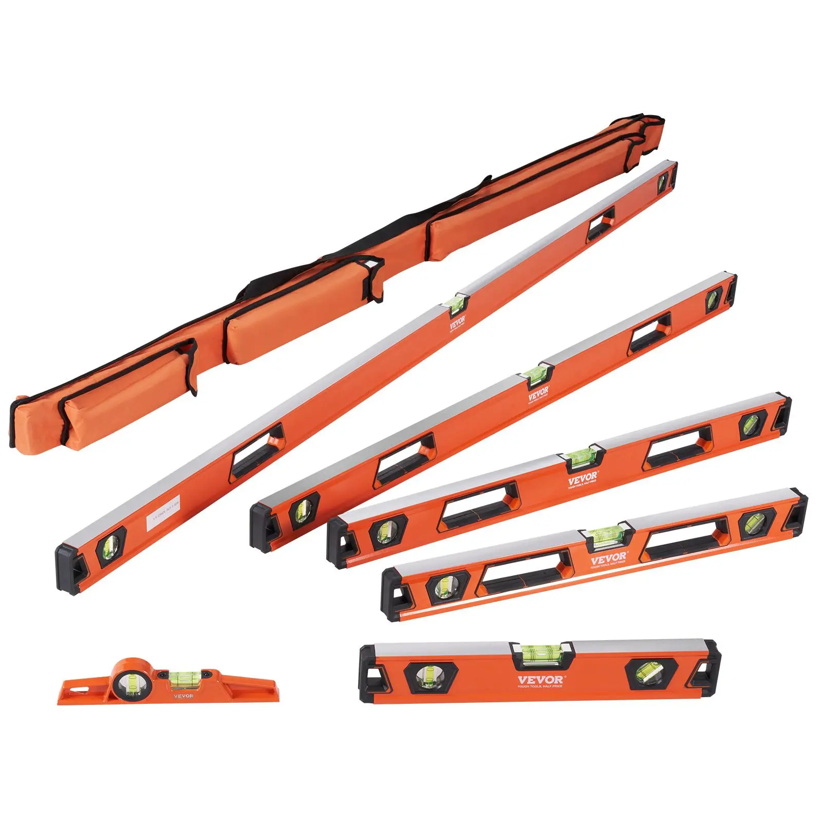 【summerfinds】VEVOR Magnetic Torpedo Level Hardware Set, 10/16/24/32/48/78 in Aluminum Alloy Spirit Level Gauges, Bubble Vial Rulers for 45/90/180 Degrees, Shock-Resistant with Viewing Window for Plumbing, Woodworking (Father's Day Gift)