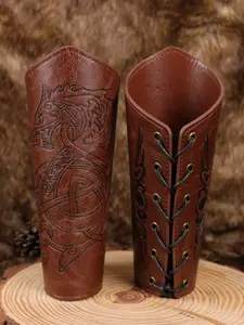 Middle Ages Viking PU Leather Wristband, Renaissance Knight Bracelet, Unisex Halloween Costume Accessory, Role Play Equipment, Two-Piece Set, Viking Wristbands, Medieval Theme