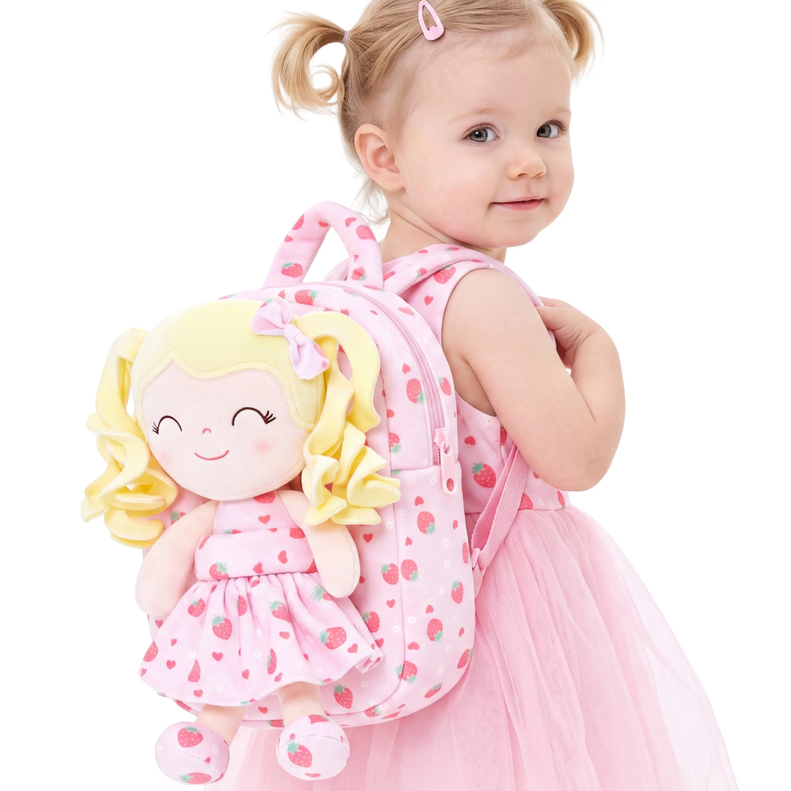 Gloveleya Kids Backpack for Back to School, Kindergarten Preschool Bag, Strawberry Doll Toddler Bookbag, Girls School Supplies 1-4 Years Old