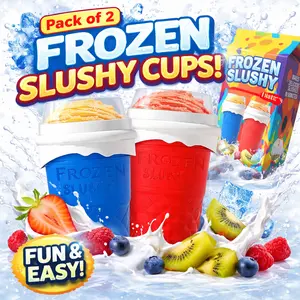 Slushie Maker Cups 2-Pack with Lids & Straws - 500ML Double-Layer Squeeze Cups for Smoothies & Ice Drinks - BPA-Free Food-Grade Silicone - Quick-Freeze Technology - Red & Blue