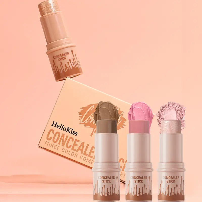 3-Piece Face Makeup Sticks, Highlight Contour Blush Set, Cream Bronzer & Highlighter for Natural Glow