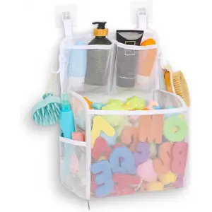 Bath Toy Storage Holder, Large Openings Bath Toy Organizer, Large Capacity Mesh Bathtub Toy Storage, Multi Use Bath Tub Toy Holder for Bathroom (White)