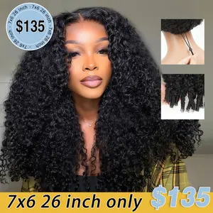 STERLY 200% Density 7x6 Glueless Burmese Curly Wig with Drawstring One-Step Glueless Wig 100% Human Hair Wig Transparent Lace Glueless Wig