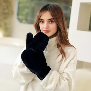 Unisex Plush Winter Mittens - 1 Pair Thick Polyester Gloves, Durable Keep-Warm, Ideal for Snow Sports, Christmas Gifts, Multiple Colors, Hand Wash Only