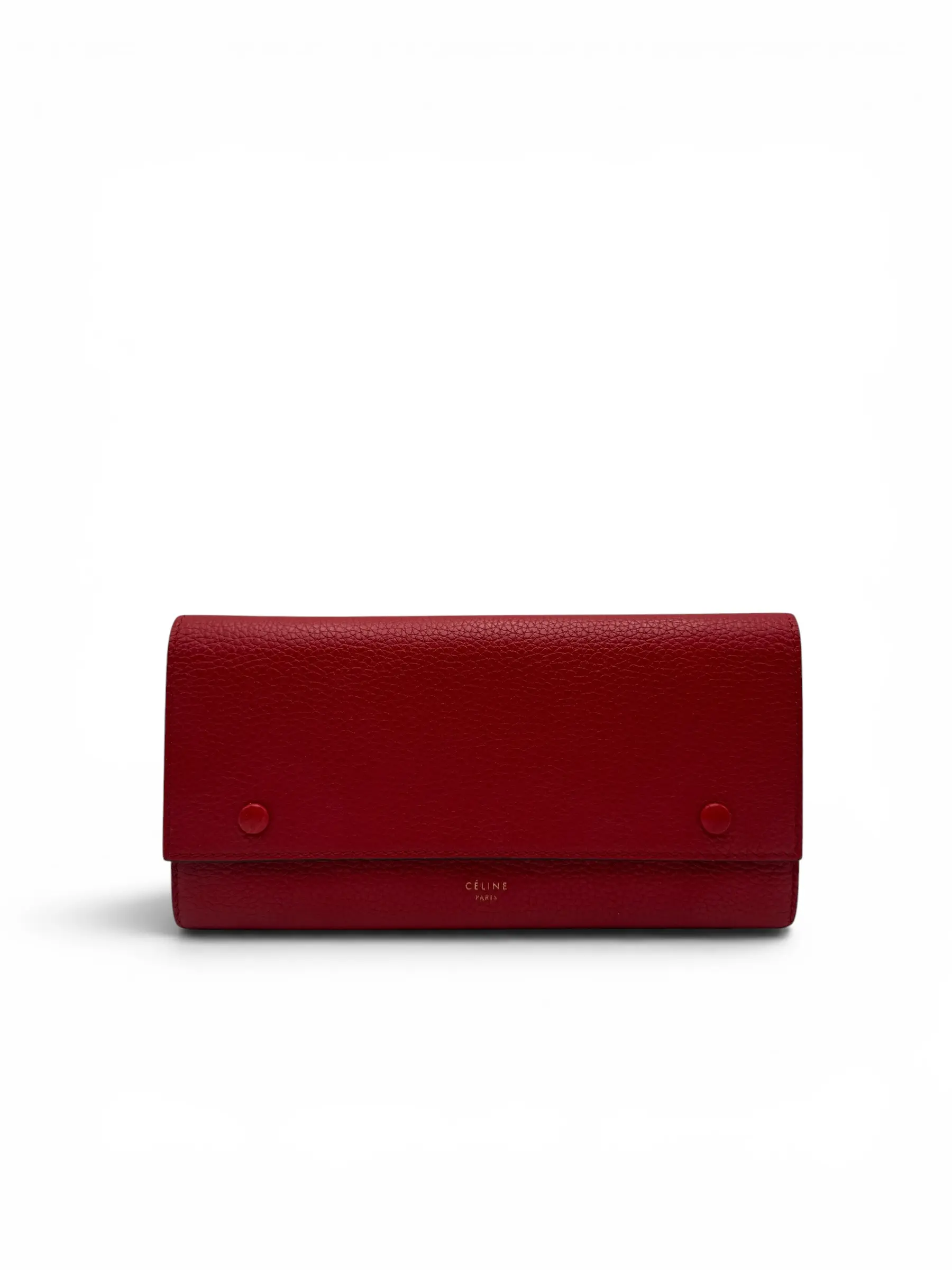 Pre-owned Celine GRAINED CALFSKIN LEATHER Small Leather Goods RED GRAINED LEATHER LONG SNAP WALLET