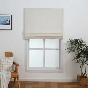 Modern Roman Shades for Windows - Cordless Room Darkening Linen Bliss Premium Linen Fabric | Shadisfy