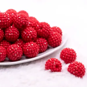 20mm Red on Red Rhinestone Bubblegum Beads