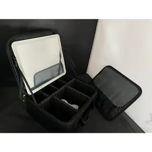 600mAh Travel Makeup Bag with Mirror, Large Capacity Cosmetic Storage Box Travel Portable Makeup Bag Case Accessories, Makeup Organizer Makeup Case, For Lipstick, Brush, Skincare, Mobile Phone, Coin, Home, Gift, Vacation And Festival Multifunctional Use