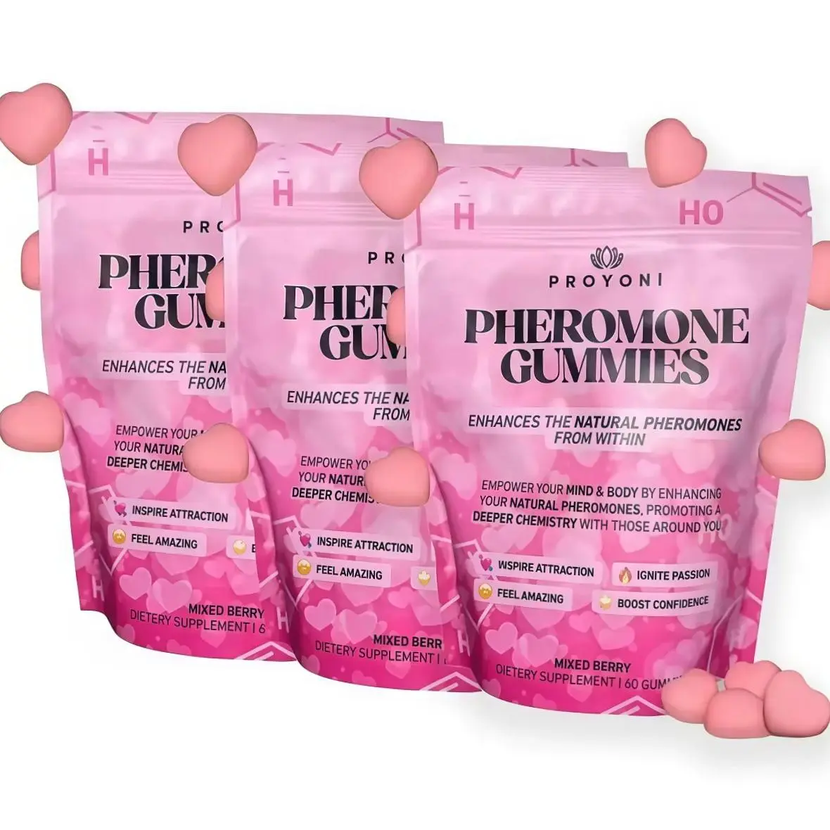 Pheromone Gummies -Enhances your NaturalPheromones From Within -60 CountMixed Berry Flavor Healthcare, Dietary, Vitamin, Supplement,Fitness, Edible, feminine gummies