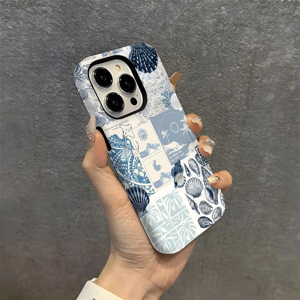 Coastal Life Ocean Blue Seashell Case, Durable, Shock-Absorbing, Glossy 2-in-1 Phone Case, Compatible with iPhone 17, 16, 15, 14, 13, 12, 11, X, Samsung and other models. Makes a great holiday gift for friends or family.