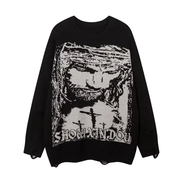 Vintage Y2K Oversize Anime Sweater for Men & Women