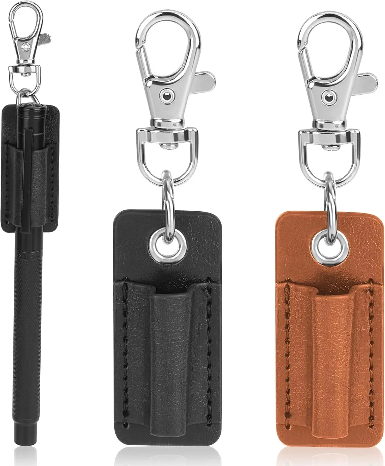 2 Pieces Pen Lanyard Holder Brown PU Leather Anti-Lost Keychain Clip for Neck Portable Clipboard Badge Keychain Pen Holder