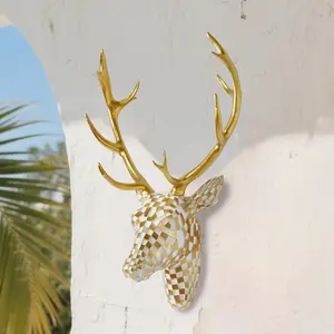 15.7x8.7-inch Mosaic deer head wall decoration, artistic artificial resin animal head wall sculpture decoration for living room, bedroom, kitchen, gift hanging ornaments