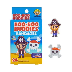 (Pirate + Skull) Boo Boo Buddies Kids Adhesive Bandages, Kids Self-Adhesive Sterile Bandages Pack for Toddler Girls & Boys, Adults First Aid, Protect Scrapes and Cuts | 24 Pcs