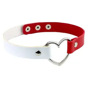 Heart Leather Choker Punk Necklace Goth Soft PU Collar for Women Men Girls Adjustable