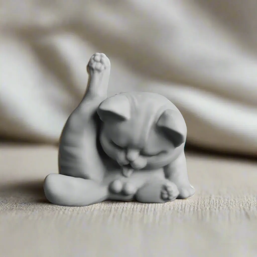 Grooming Cat Figurine, 3D Printed Funny Cat Lover Gift, Marble Textured Cat Statue, Quirky Desk Decor for Cat Mom, Cute Cat Bookshelf Decor, Whimsical Home Decor