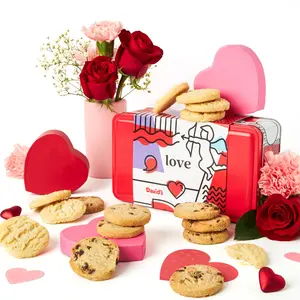 DAVID'S COOKIES I Love You Shortbread Sampler Tin - Original & Chocolate Chip Cookies in Love-Themed Gift Basket for Him or Her