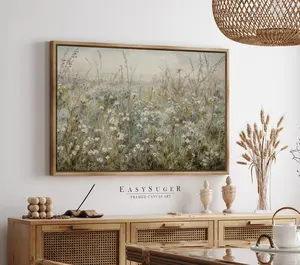 Wildflowers field Wall Art Print, Nature Framed Large Gallery Art, Minimalist Art with hanging kit | WF28