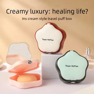 Portable Powder Puff and Cotton Pad Storage Box, Dedicated Case for Powder Puffs and Cushion Compacts with Lid and Mirror, Travel-Friendly