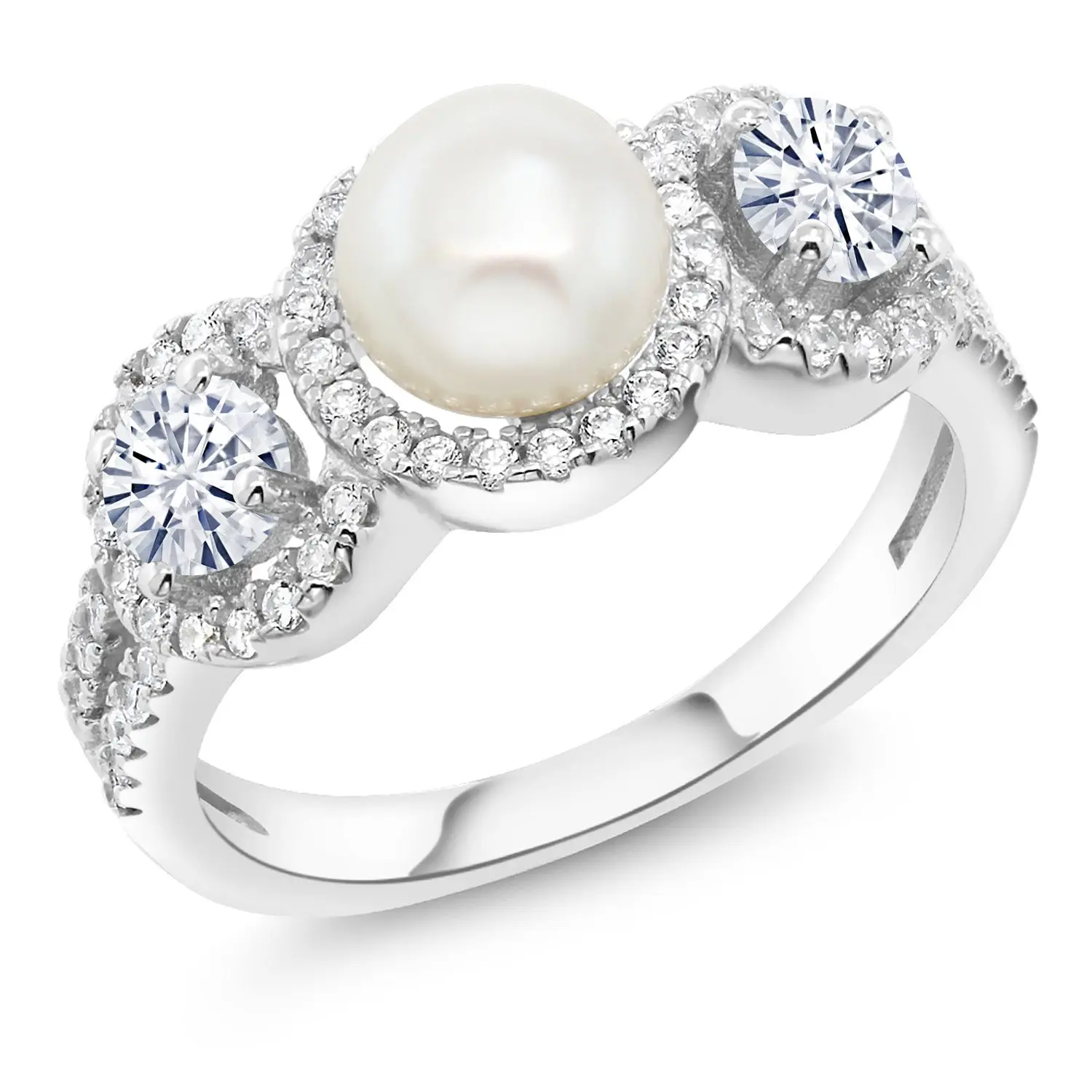 Cultured Freshwater Pearl and Gemstone Birthstone Ring for Women | 925 Sterling Silver | Round 4MM | Fine Jewelry Gifts for Her Mom Women Wife