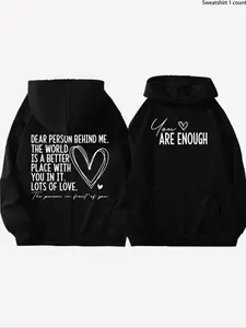 Women's Slogan Graphic Drawstring Drop Shoulder Fitted Hoodie Pullover, Fashion Casual Hooded Sweatshirt for Daily Holiday Outdoor Wear, Women Clothing for Fall & Winter, Pocket