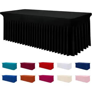 Spandex Tablecloth, Elastic Fitted Stretch Tablecloth for 8FT Rectangle Tables, Waterproof Washable Table Cover Skirt for, Wedding, Banquet & Parties (Black, 96Lx30Wx30H Inch)