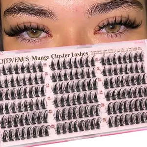Goddvenus Manga Lash Clusters 12-14-16mm Natural Wispy Fairy Eyelash Clusters 144pcs Fluffy Cluster Eyelash Extensions Anime Cosplay No Plastic Feel Individual Lash Extension CC Curve