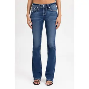 MissMe Everly Studded Bootcut Jeans - Womenswear Mid-Rise Bootcut with a Clean Sculpted Fit, Leg-Lengthening Shape and Subtle Metallic Detail