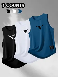 Men's Summer Casual Graphic Print Vest, Fitted Knit Fabric, Moderate Thickness, Age 13-17, China Origin, Non-Sensitive Goods, Style: Casual