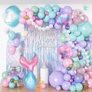 142 PCS Mermaid Balloon Arch Kit Pastel Pink Teal Purple Ocean Theme Party Backdrop Decor Set